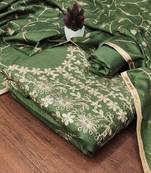 Green jalpari silk embroidered salwar suit material with santoon bottom