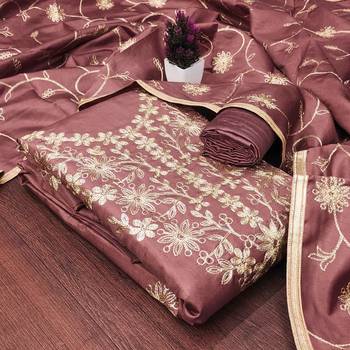 Dusty rose pink jalpari silk embroidered salwar suit material with santoon bottom 1