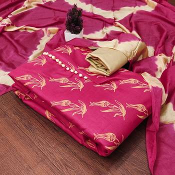 Pink printed cotton salwar suit material with tie-dye najmin dupatta 1