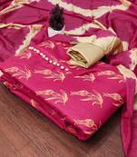 Pink printed cotton salwar suit material with tie-dye najmin dupatta