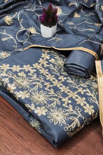 Blue jalpari silk embroidered salwar suit material with santoon bottom