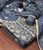 Blue jalpari silk embroidered salwar suit material with santoon bottom