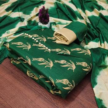 Green printed cotton salwar suit material with tie-dye najmin dupatta 1