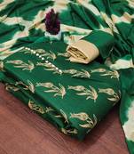 Green printed cotton salwar suit material with tie-dye najmin dupatta