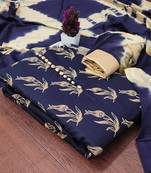 Blue printed cotton salwar suit material with tie-dye najmin dupatta