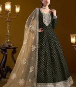 Black embroidery & sequins work chenderi anarkali churidar suit - free size stitching (size upto 42")
