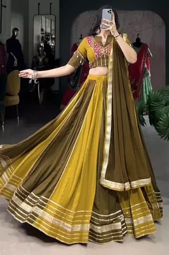Mehendi Pure Rayon Gotta Patti Navratri Wear Lehenga Choli