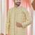 Golden art silk embroidery kurta pyjama with sequence work long jacket indo western for mens wear