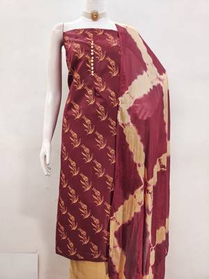 Maroon printed cotton salwar suit material with tie-dye najmin dupatta 2
