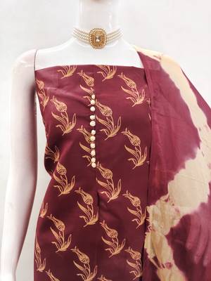 Maroon printed cotton salwar suit material with tie-dye najmin dupatta 3