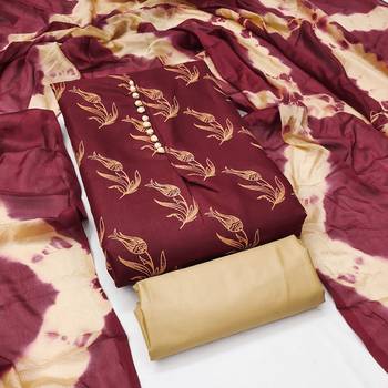 Maroon printed cotton salwar suit material with tie-dye najmin dupatta 4