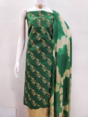 Green printed cotton salwar suit material with tie-dye najmin dupatta 2