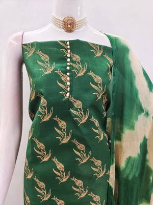 Green printed cotton salwar suit material with tie-dye najmin dupatta 3