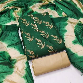 Green printed cotton salwar suit material with tie-dye najmin dupatta 4