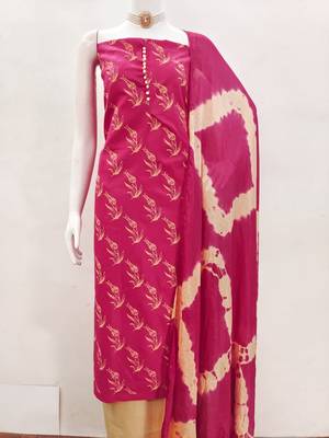 Pink printed cotton salwar suit material with tie-dye najmin dupatta 2