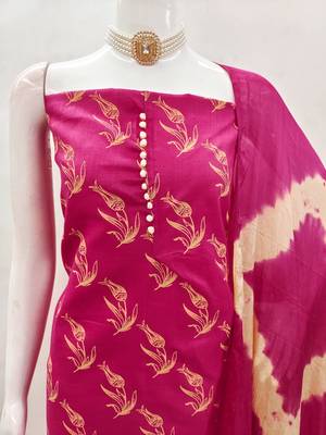 Pink printed cotton salwar suit material with tie-dye najmin dupatta 3