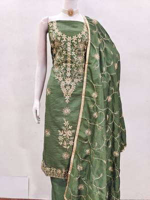 Green jalpari silk embroidered salwar suit material with santoon bottom 2