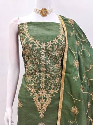 Green jalpari silk embroidered salwar suit material with santoon bottom 3