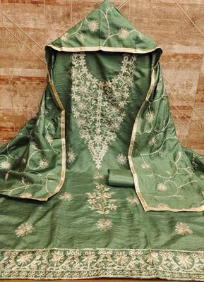 Green jalpari silk embroidered salwar suit material with santoon bottom 4