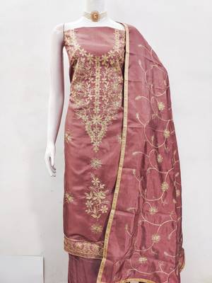 Dusty rose pink jalpari silk embroidered salwar suit material with santoon bottom 2