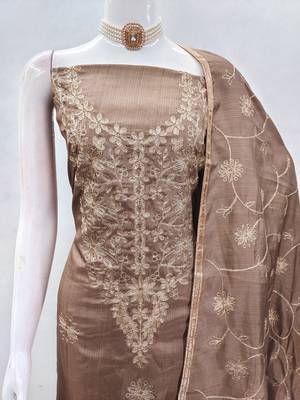 Light brown jalpari silk embroidered salwar suit material with santoon bottom 3
