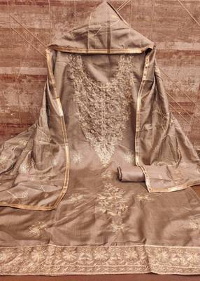 Light brown jalpari silk embroidered salwar suit material with santoon bottom 4