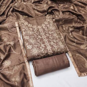 Light brown jalpari silk embroidered salwar suit material with santoon bottom 5