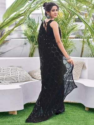 black sequin georgette saree with unstitched blouse 4