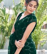 green sequin georgette saree with unstitched blouse