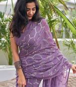 onion pink sequin georgette saree with unstitched blouse