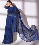 blue sequin georgette saree with unstitched blouse