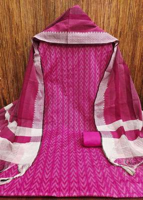 Pink cotton jacquard salwar suit material with woven cotton dupatta 3