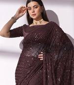 coffee brown sequin georgette saree with unstitched blouse