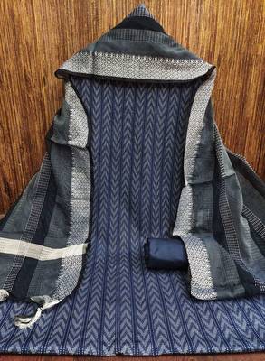 Navy blue cotton jacquard salwar suit material with woven cotton dupatta 4