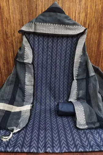 Navy blue cotton jacquard salwar suit material with woven cotton dupatta