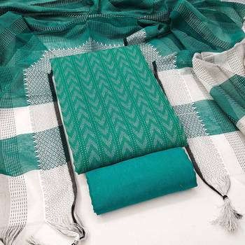 Green cotton jacquard salwar suit material with woven cotton dupatta 5