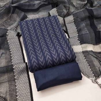 Navy blue cotton jacquard salwar suit material with woven cotton dupatta 5