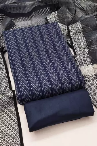 Navy blue cotton jacquard salwar suit material with woven cotton dupatta