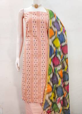 Peach cotton jacquard salwar suit material with multicolor cotton dupatta 2