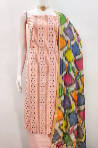 Peach cotton jacquard salwar suit material with multicolor cotton dupatta
