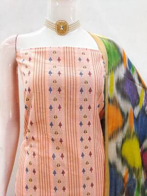 Peach cotton jacquard salwar suit material with multicolor cotton dupatta 3