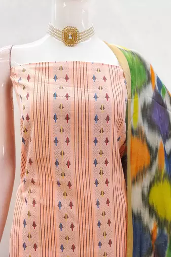 Peach cotton jacquard salwar suit material with multicolor cotton dupatta
