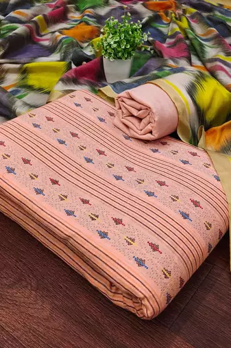 Peach cotton jacquard salwar suit material with multicolor cotton dupatta