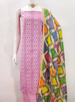 Pink cotton jacquard salwar suit material with multicolor cotton dupatta 2