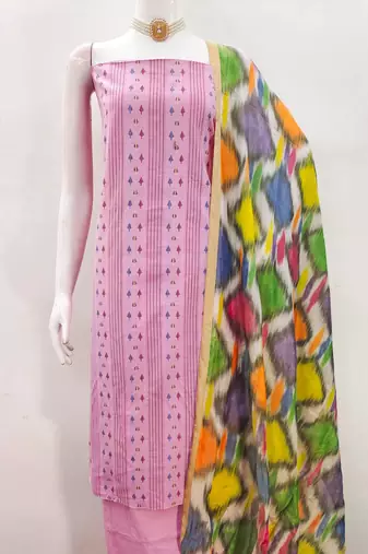 Pink cotton jacquard salwar suit material with multicolor cotton dupatta
