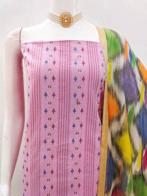 Pink cotton jacquard salwar suit material with multicolor cotton dupatta 3