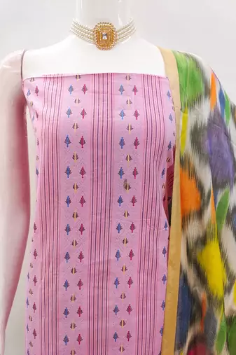 Pink cotton jacquard salwar suit material with multicolor cotton dupatta