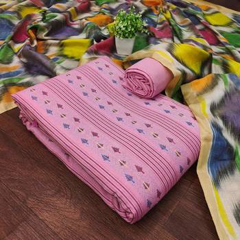 Pink cotton jacquard salwar suit material with multicolor cotton dupatta 4