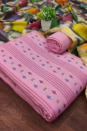 Pink cotton jacquard salwar suit material with multicolor cotton dupatta