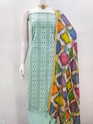 Green cotton jacquard salwar suit material with multicolor cotton dupatta 2